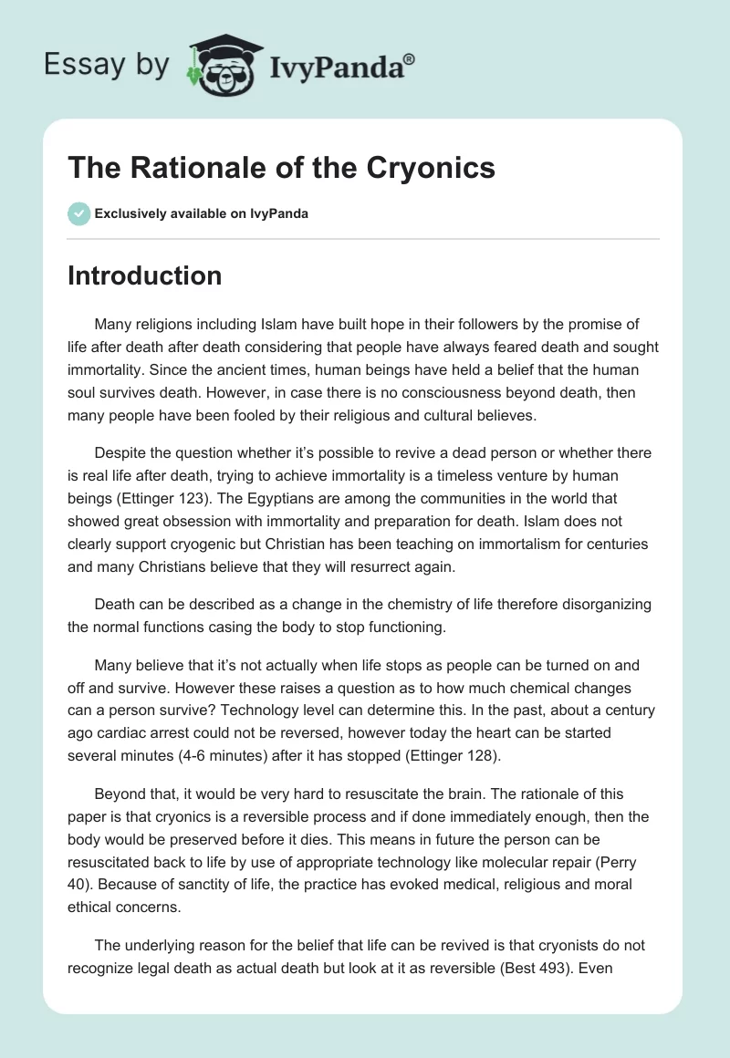 The Rationale of the Cryonics. Page 1
