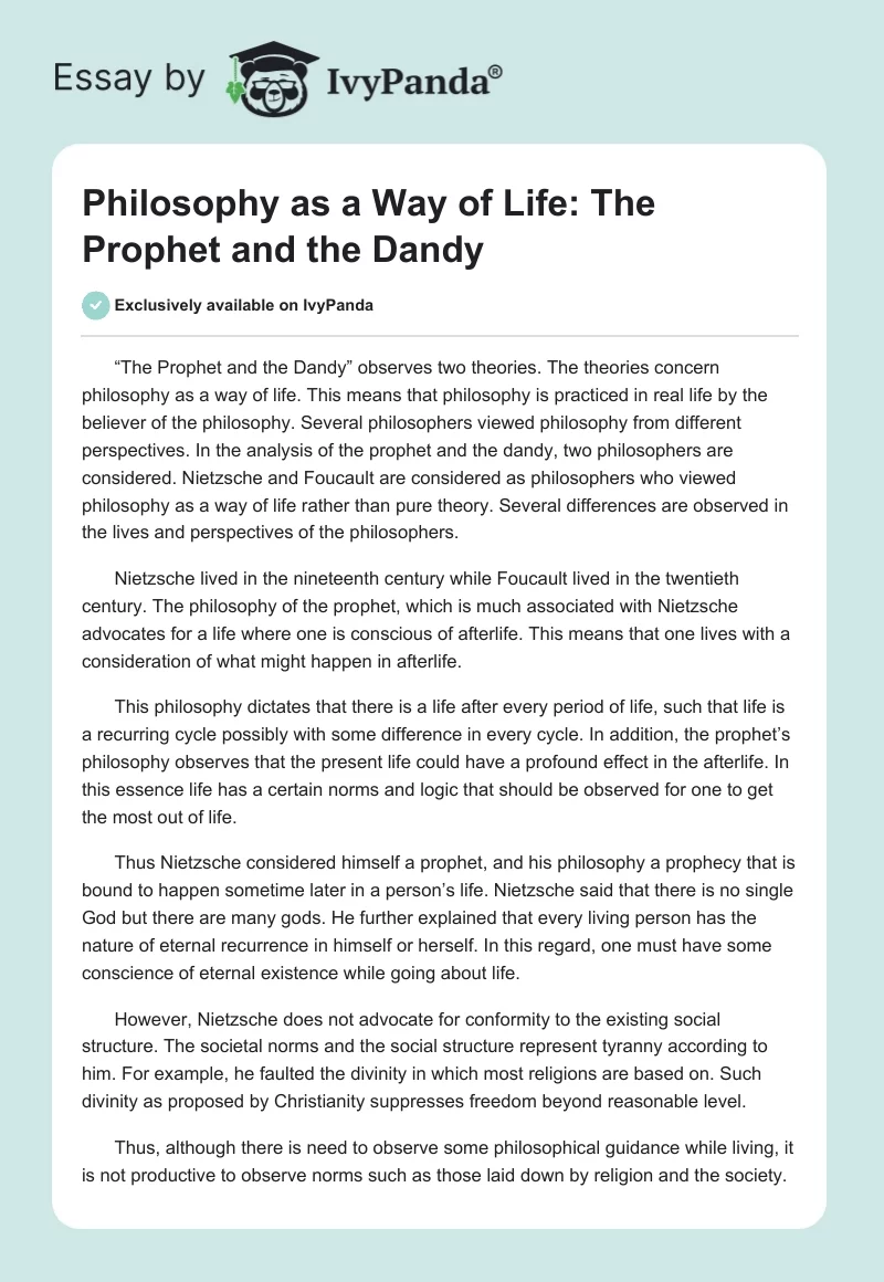 Philosophy as a Way of Life: The Prophet and the Dandy. Page 1