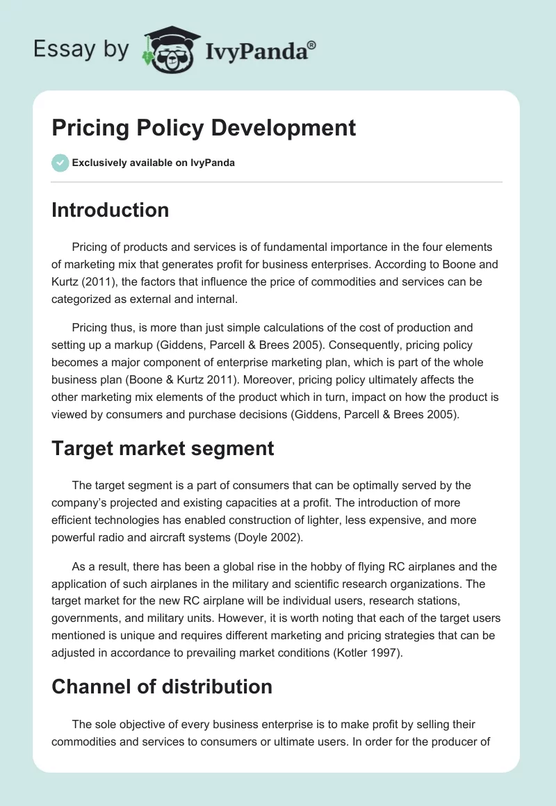 Pricing Policy Development. Page 1