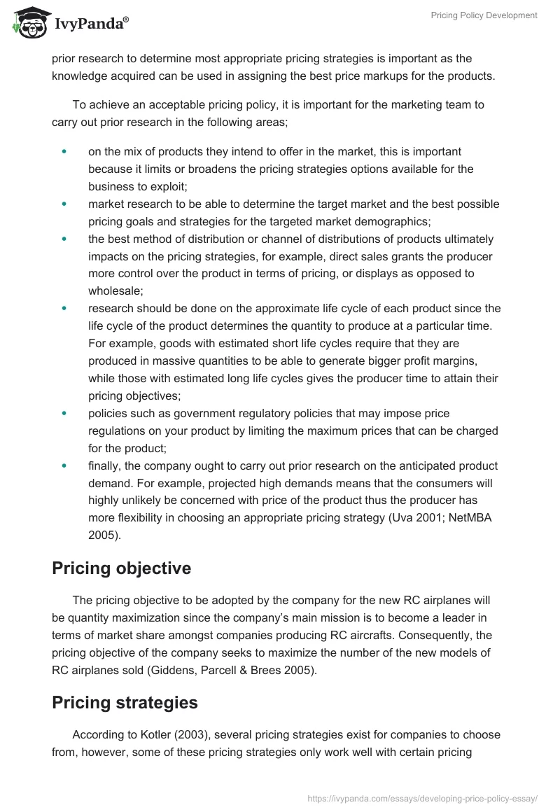 Pricing Policy Development. Page 3