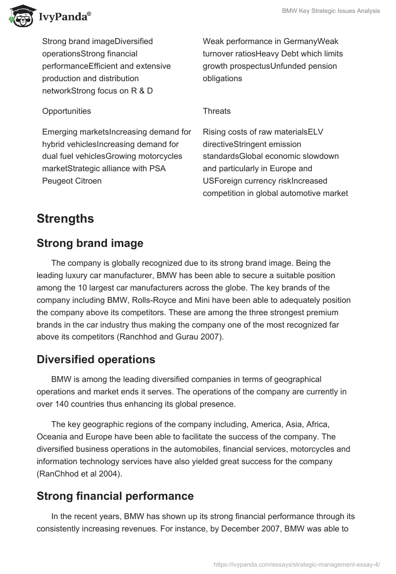 BMW Key Strategic Issues Analysis. Page 3