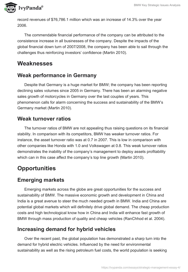 BMW Key Strategic Issues Analysis. Page 4