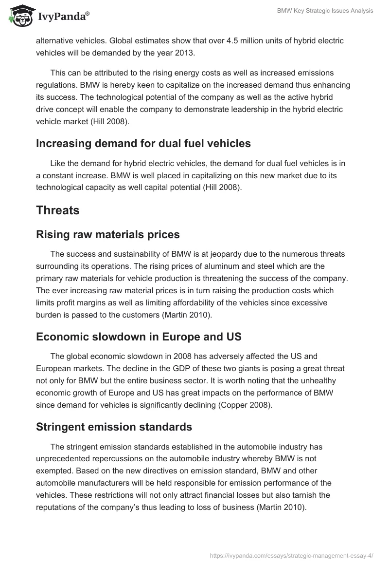 BMW Key Strategic Issues Analysis. Page 5