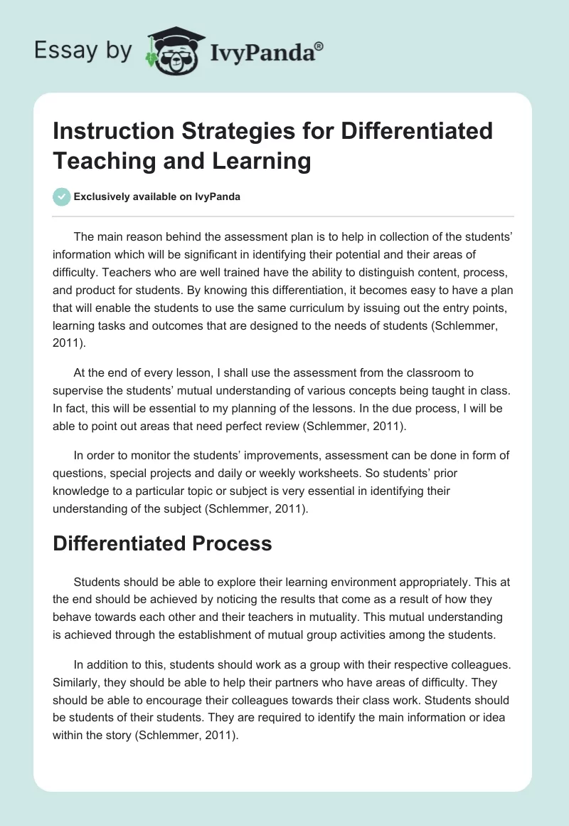 Instruction Strategies for Differentiated Teaching and Learning. Page 1