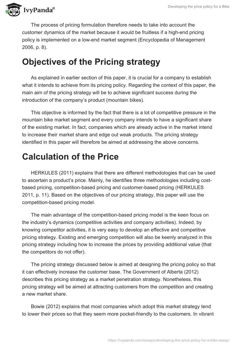 Developing the price policy for a Bike. Page 4