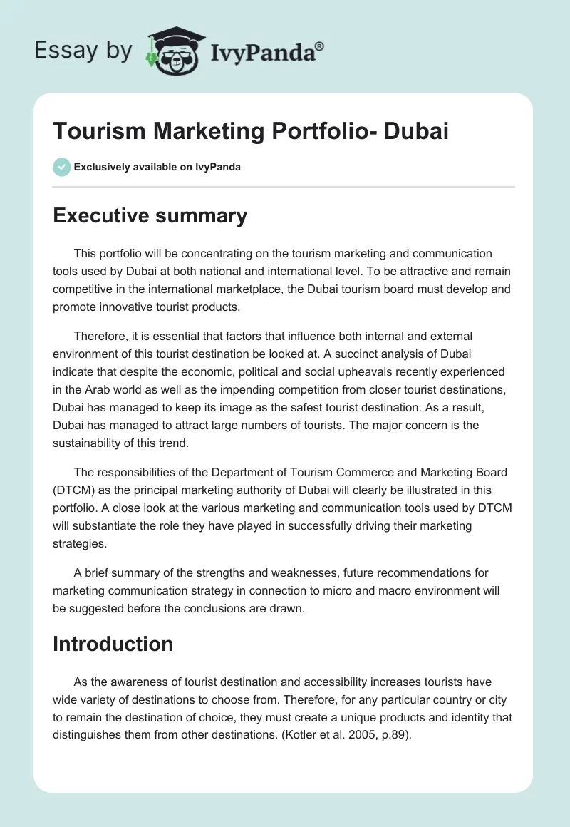 Tourism Marketing Portfolio- Dubai. Page 1