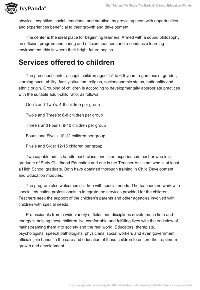 Staff Manual to Guide the Early Childhood Education Worker. Page 3