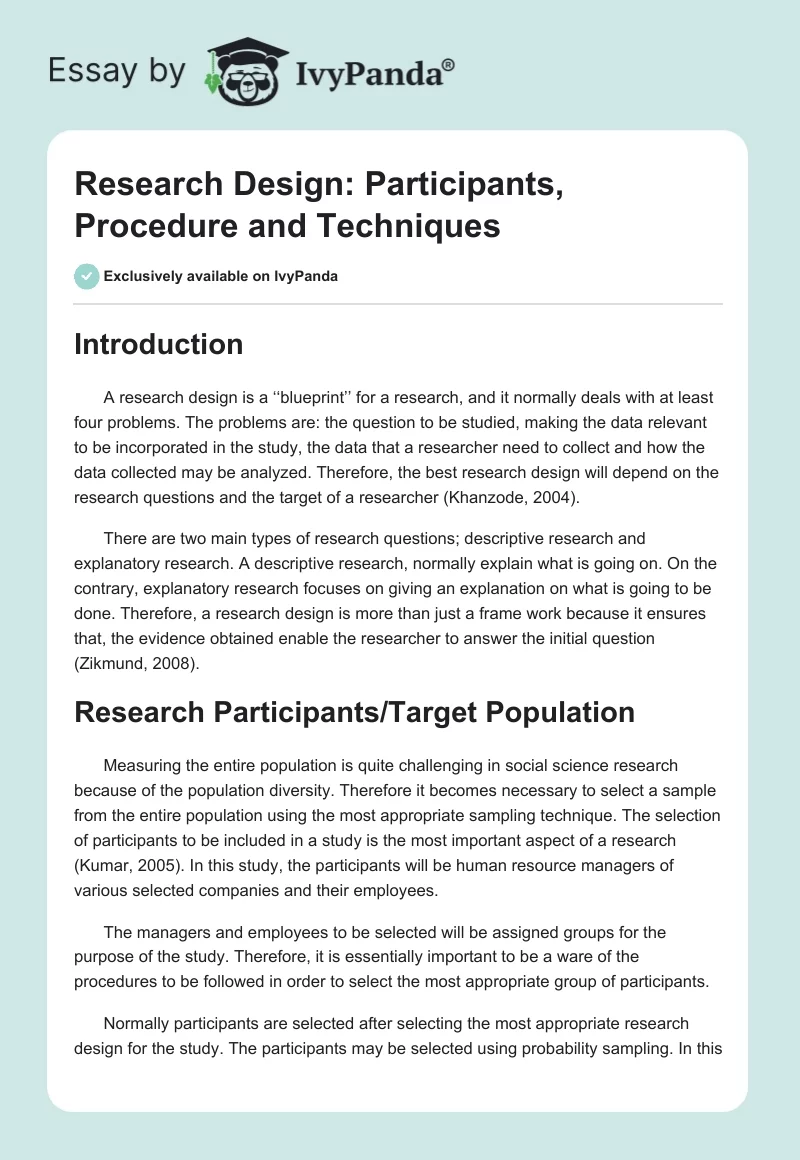 Research Design: Participants, Procedure and Techniques. Page 1