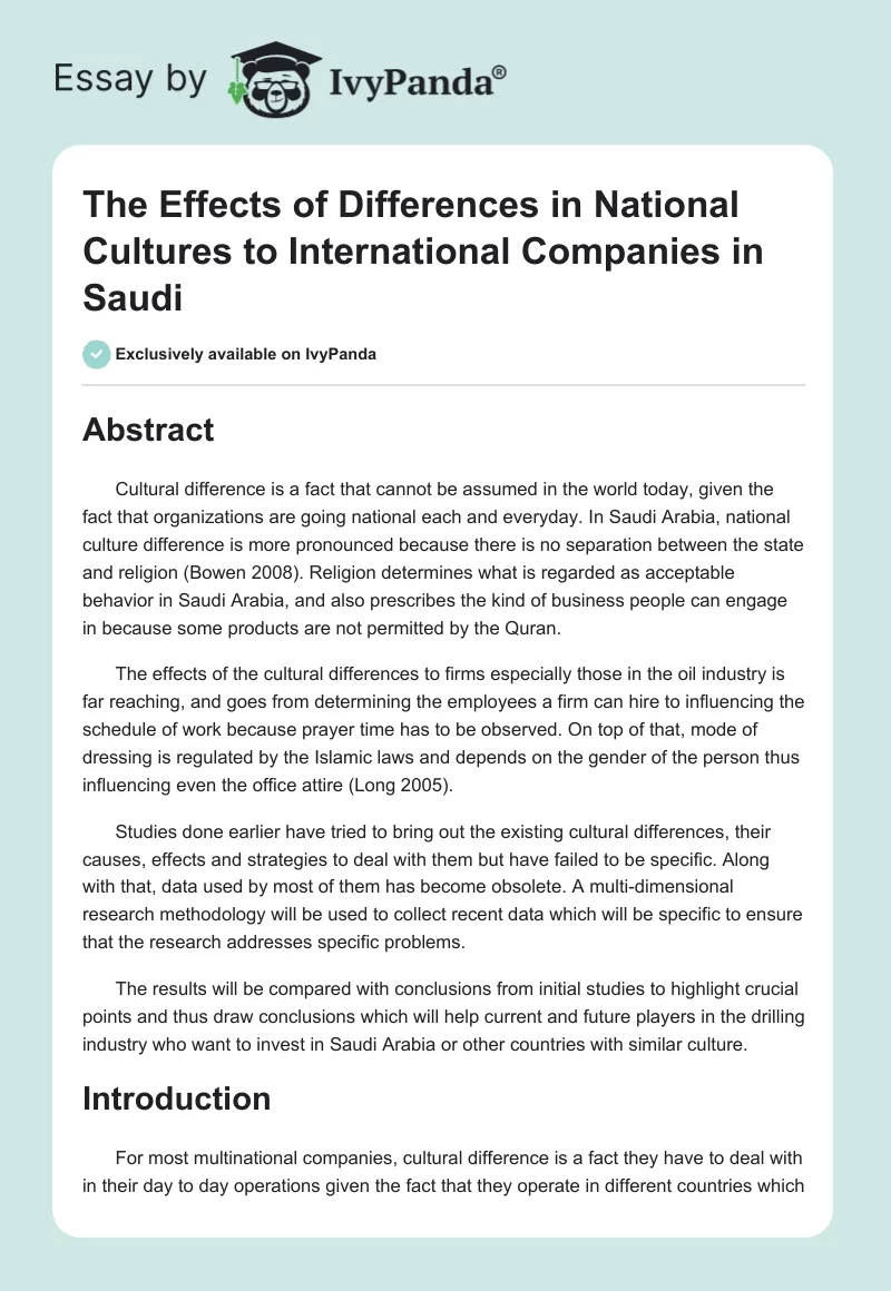 The Effects of Differences in National Cultures to International Companies in Saudi. Page 1