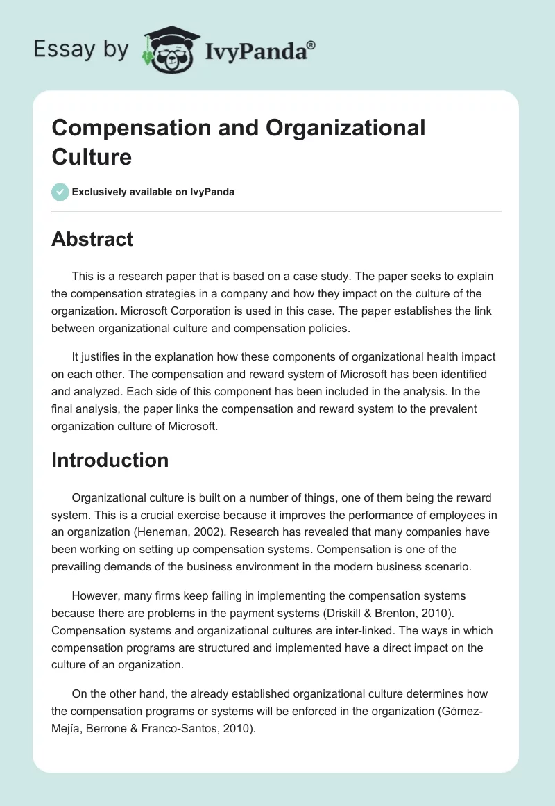 Compensation and Organizational Culture. Page 1