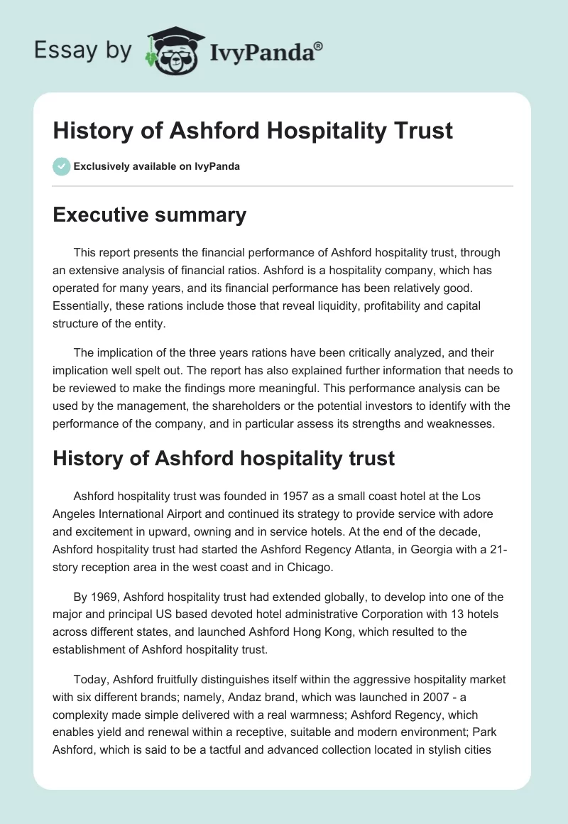 History of Ashford Hospitality Trust. Page 1