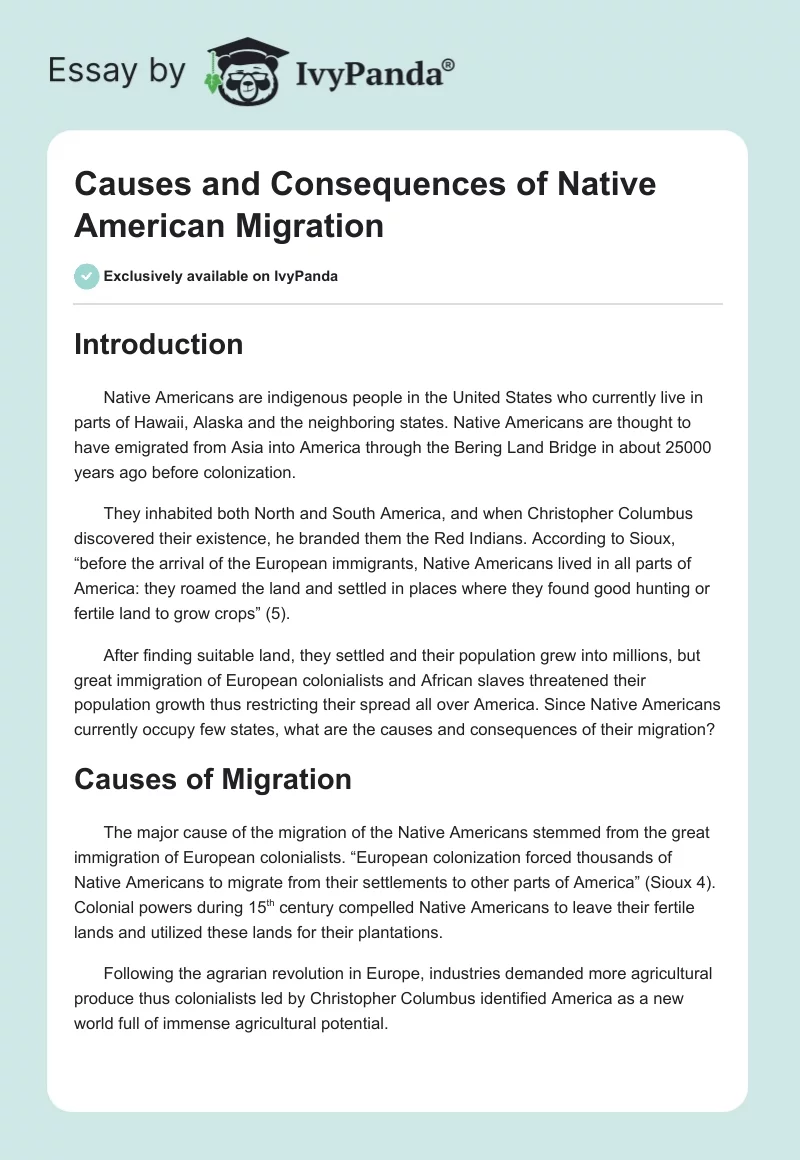 Causes and Consequences of Native American Migration. Page 1