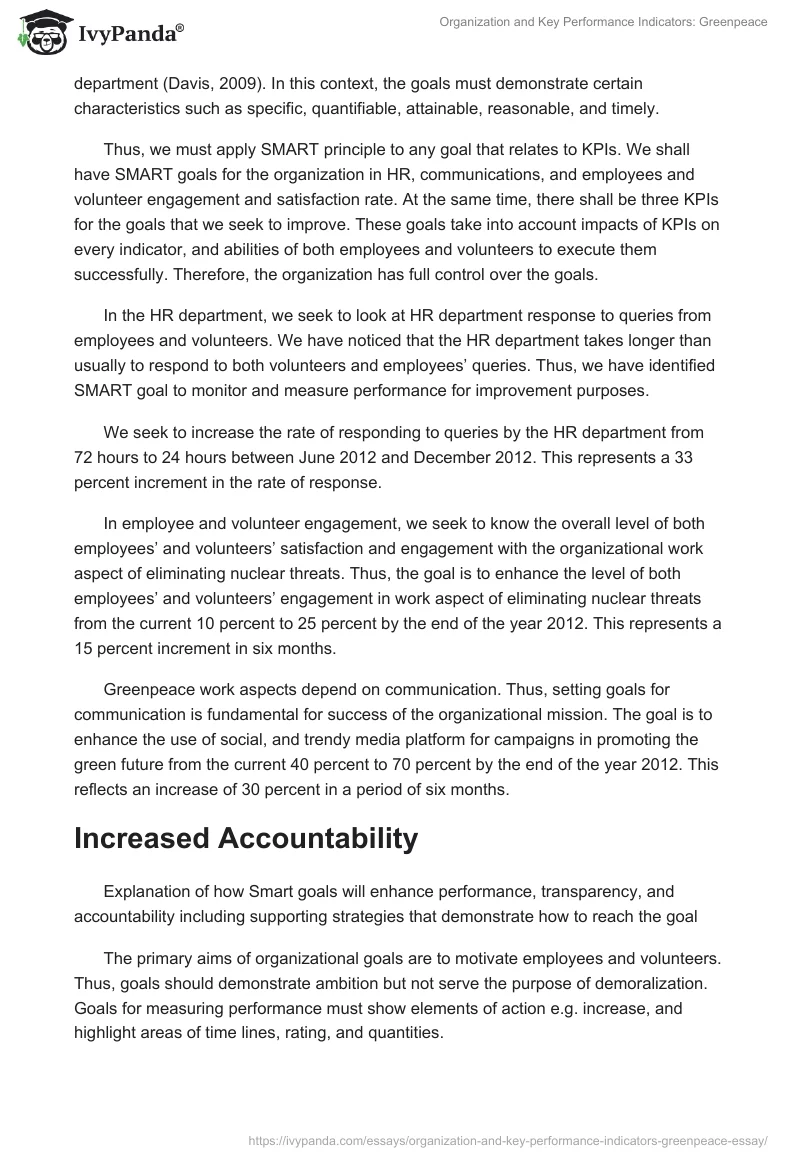 Organization and Key Performance Indicators: Greenpeace. Page 3