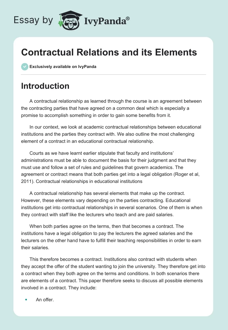 Contractual Relations and its Elements. Page 1