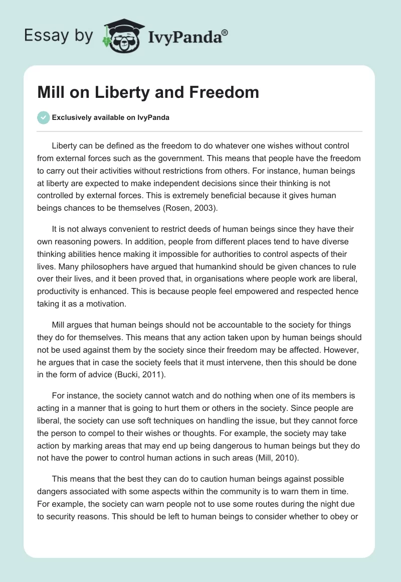 Mill on Liberty and Freedom. Page 1