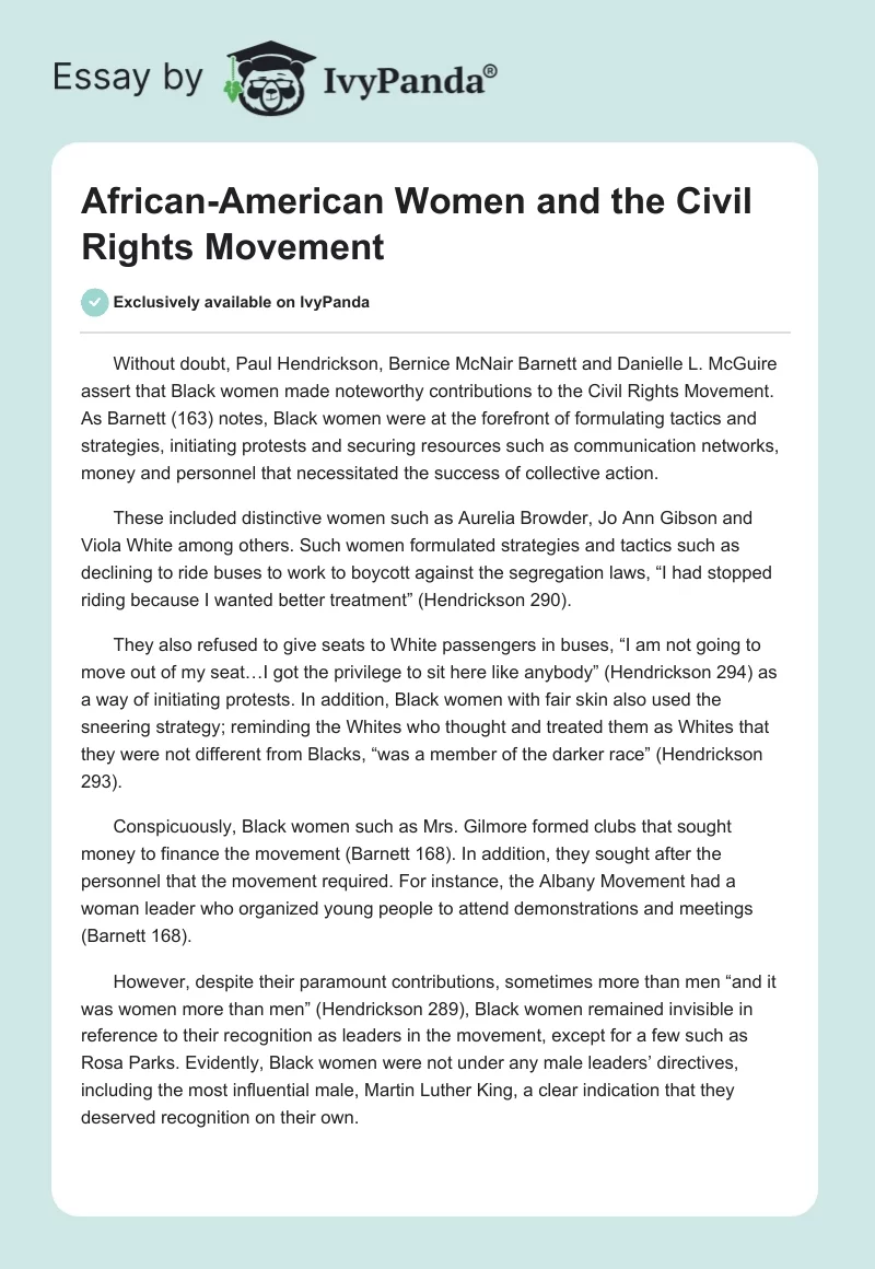 African-American Women and the Civil Rights Movement. Page 1