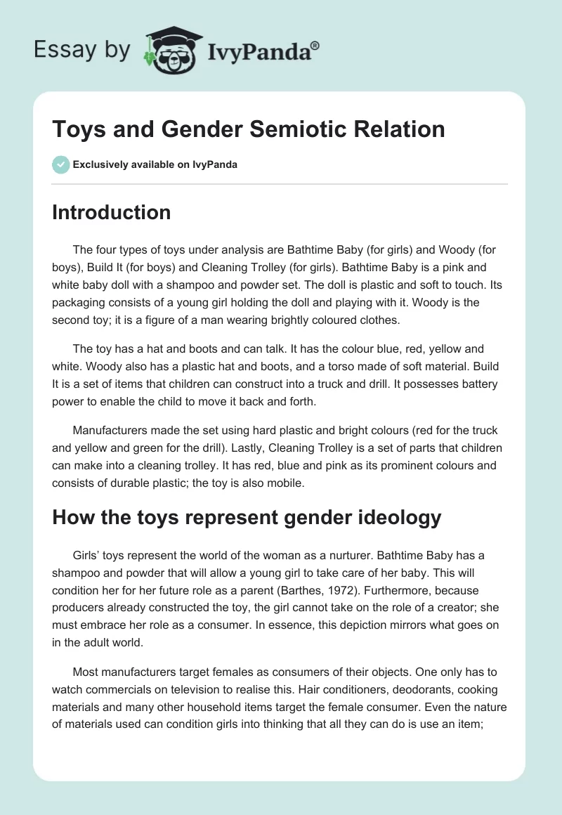 Toys and Gender Semiotic Relation. Page 1