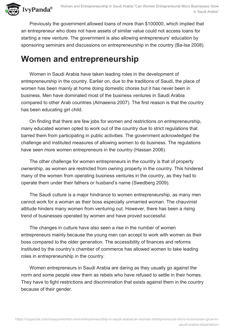 Women and Entrepreneurship in Saudi Arabia:”Can Women Entrepreneurial Micro Businesses Grow in Saudi Arabia”. Page 3