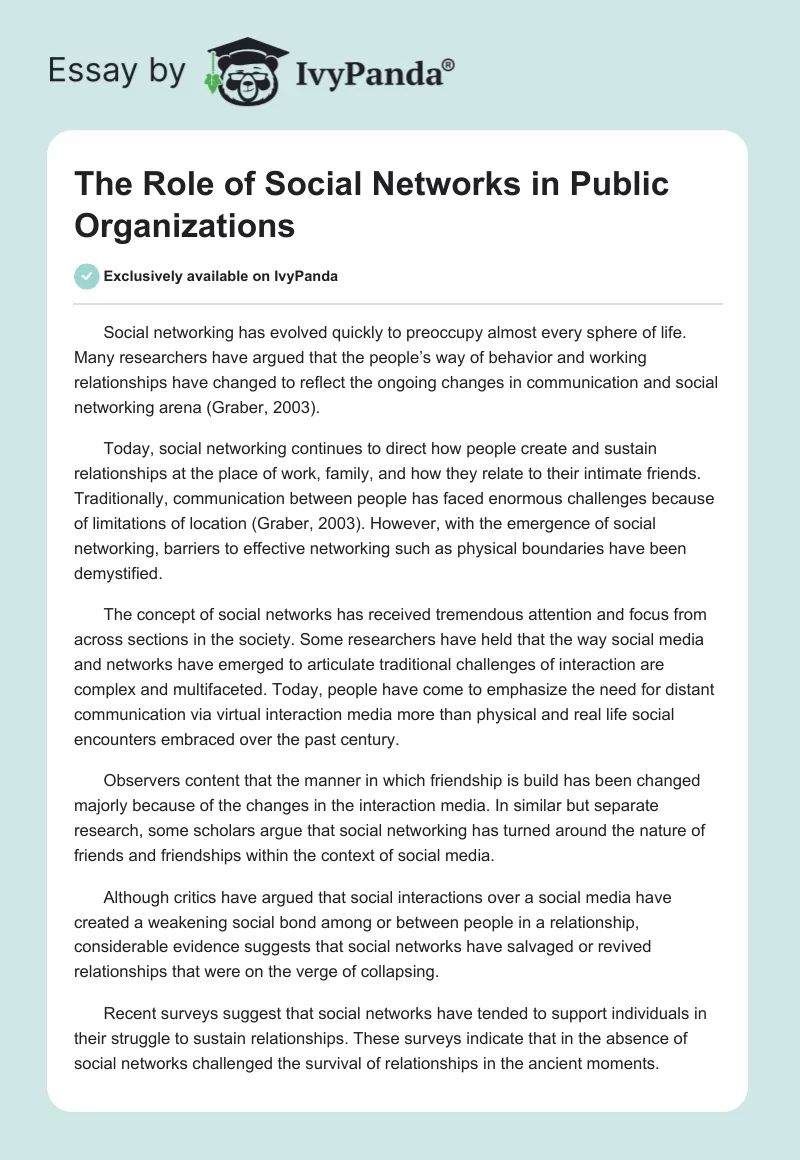 The Role of Social Networks in Public Organizations. Page 1
