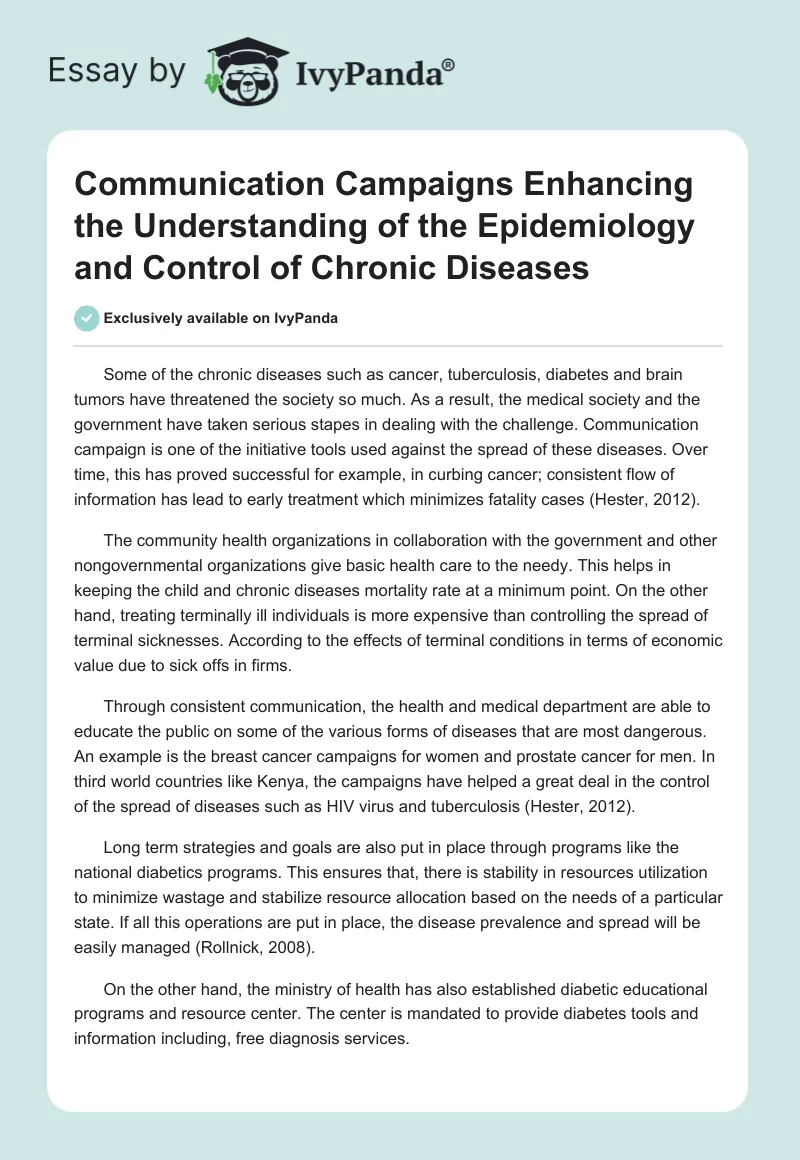 Communication Campaigns Enhancing the Understanding of the Epidemiology and Control of Chronic Diseases. Page 1