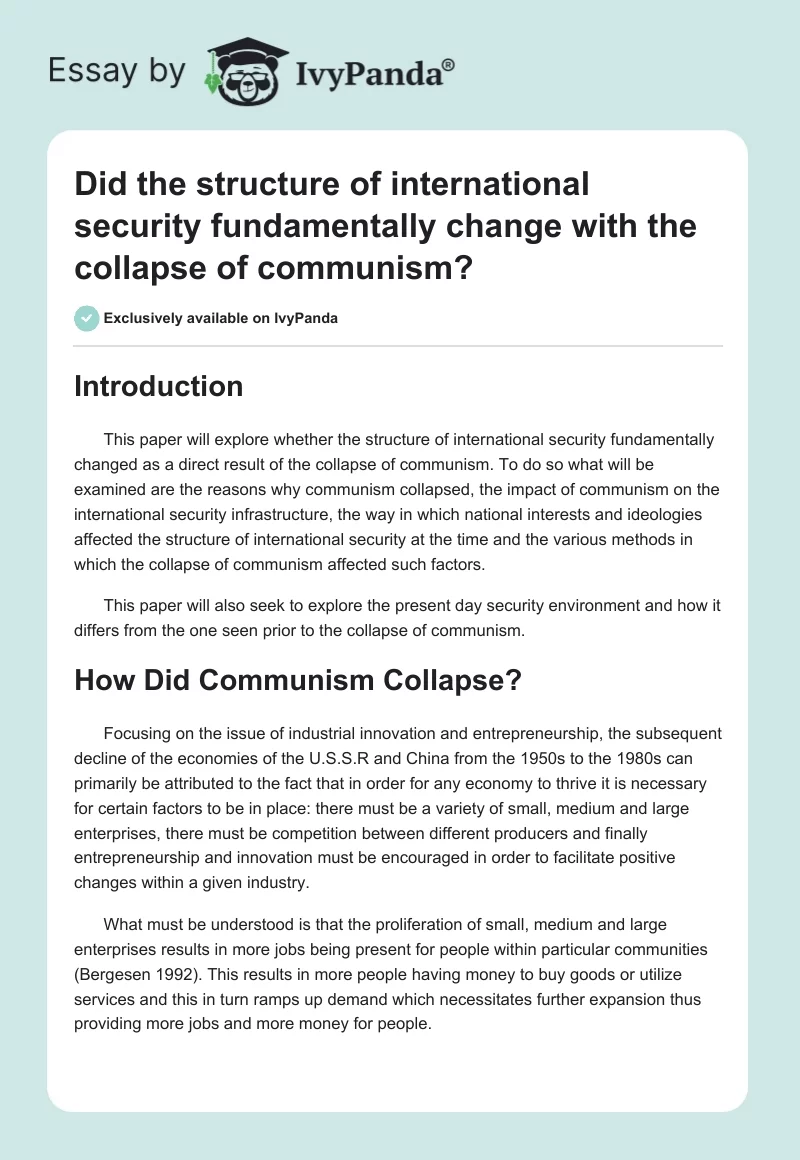 Did the structure of international security fundamentally change with the collapse of communism?. Page 1