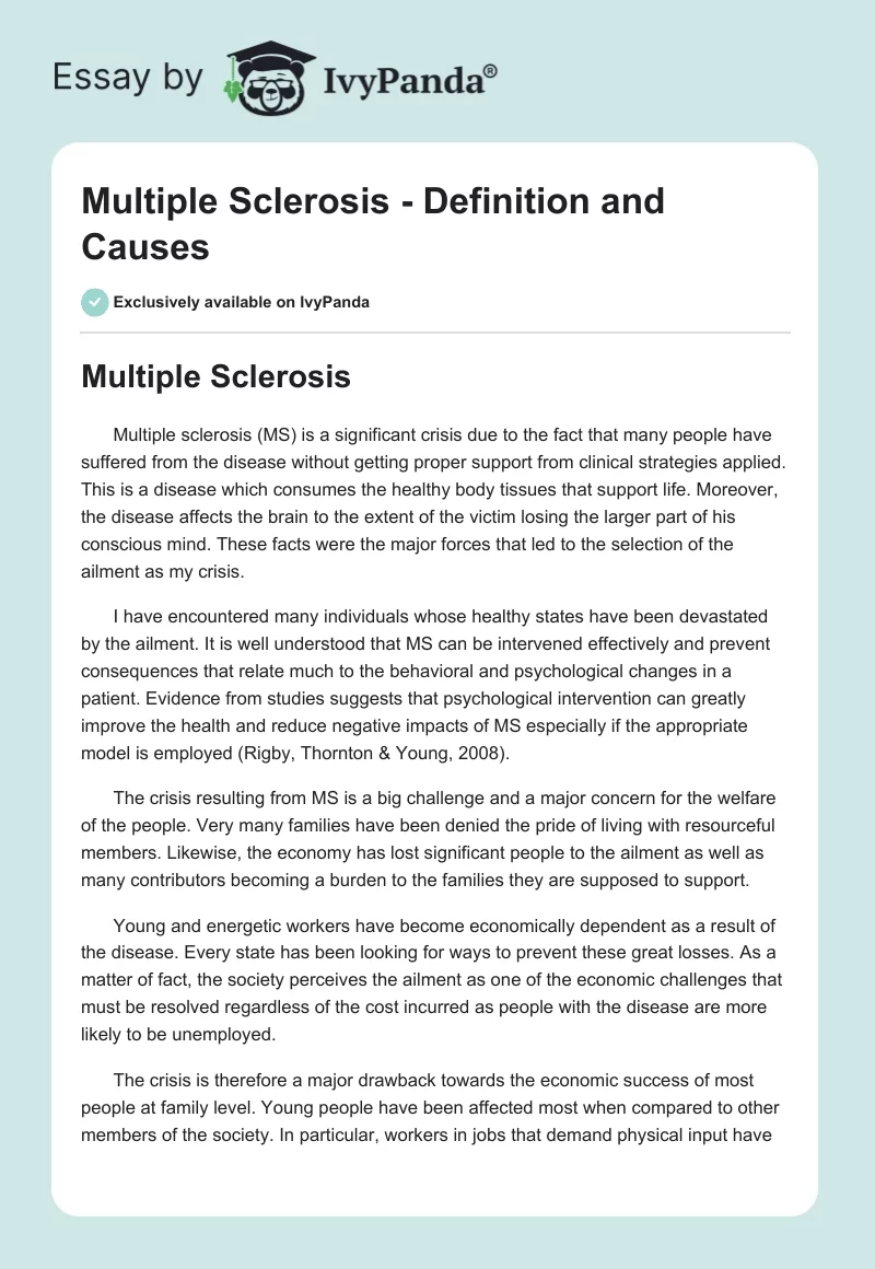 Multiple Sclerosis - Definition and Causes. Page 1