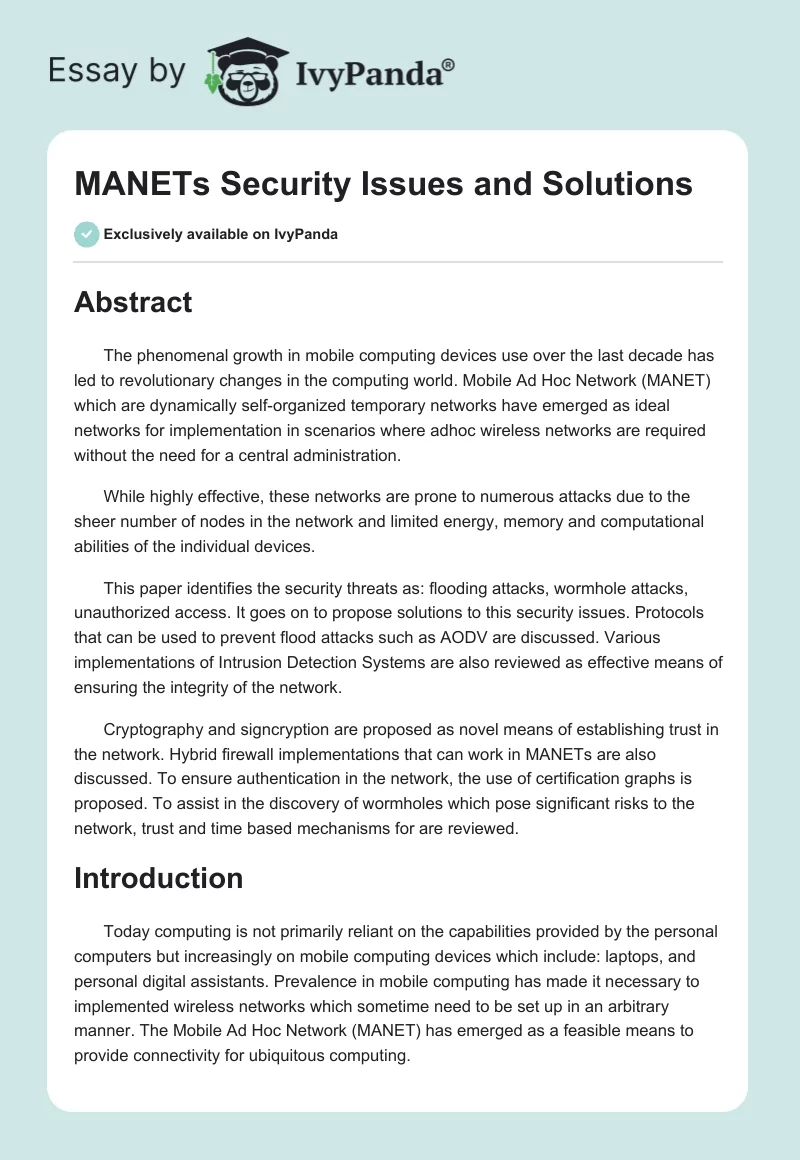 MANETs Security Issues and Solutions. Page 1