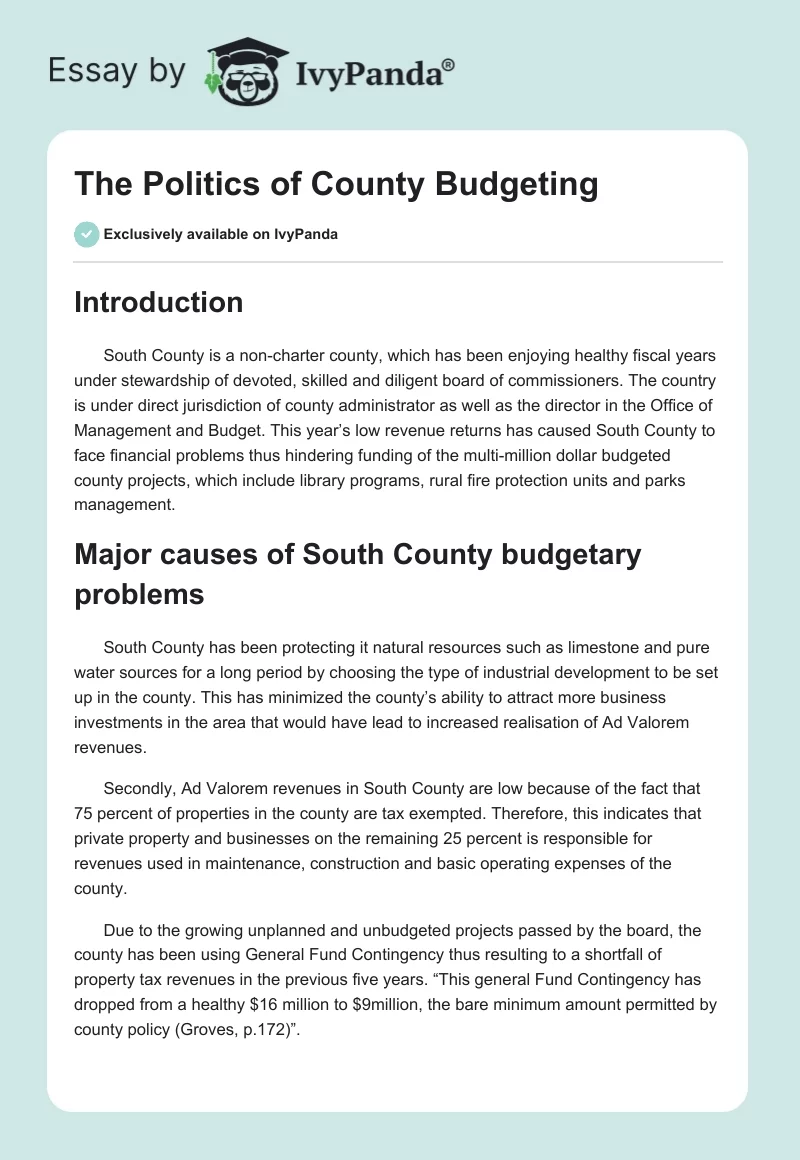 The Politics of County Budgeting. Page 1