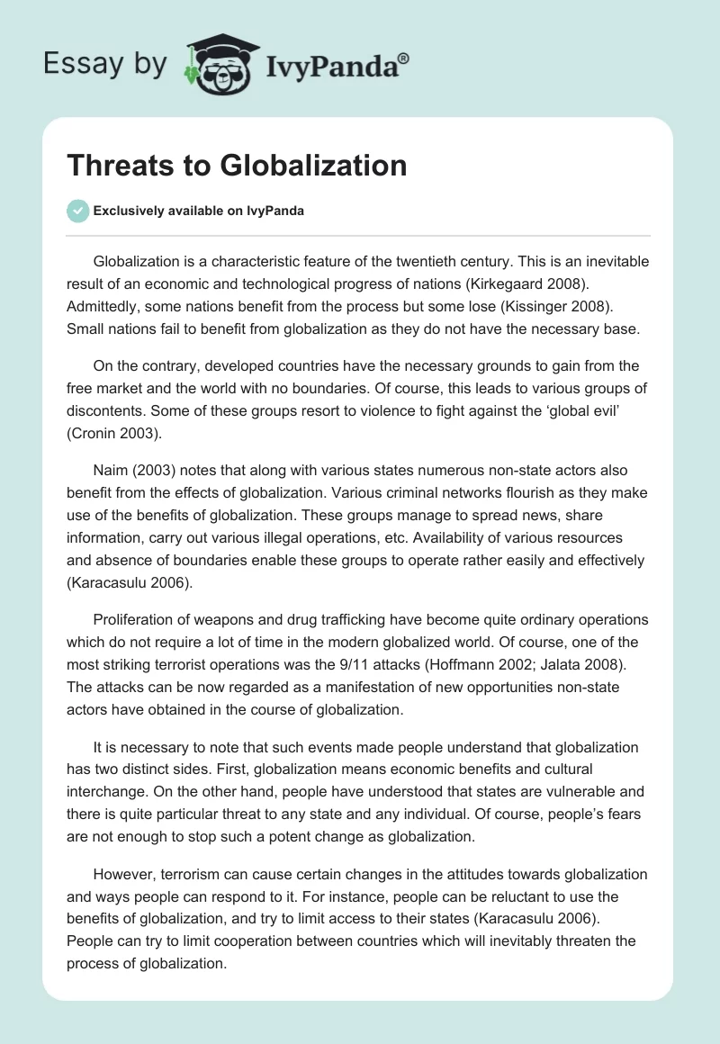 Threats to Globalization. Page 1