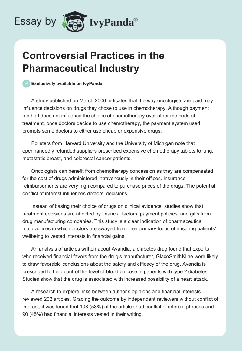 essay on pharmaceutical industry