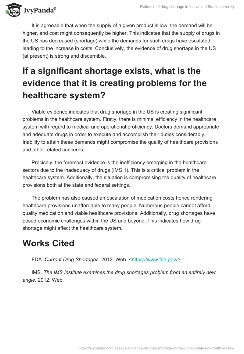 Evidence of drug shortage in the United States currently. Page 2