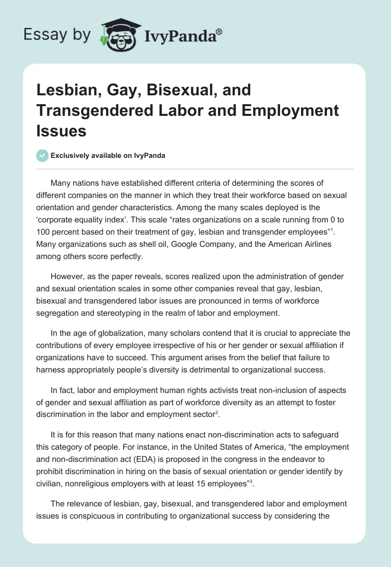 Lesbian, Gay, Bisexual, and Transgendered Labor and Employment Issues. Page 1