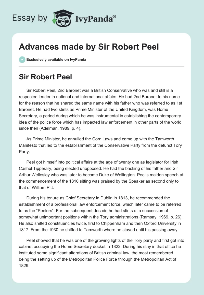 Advances made by Sir Robert Peel. Page 1