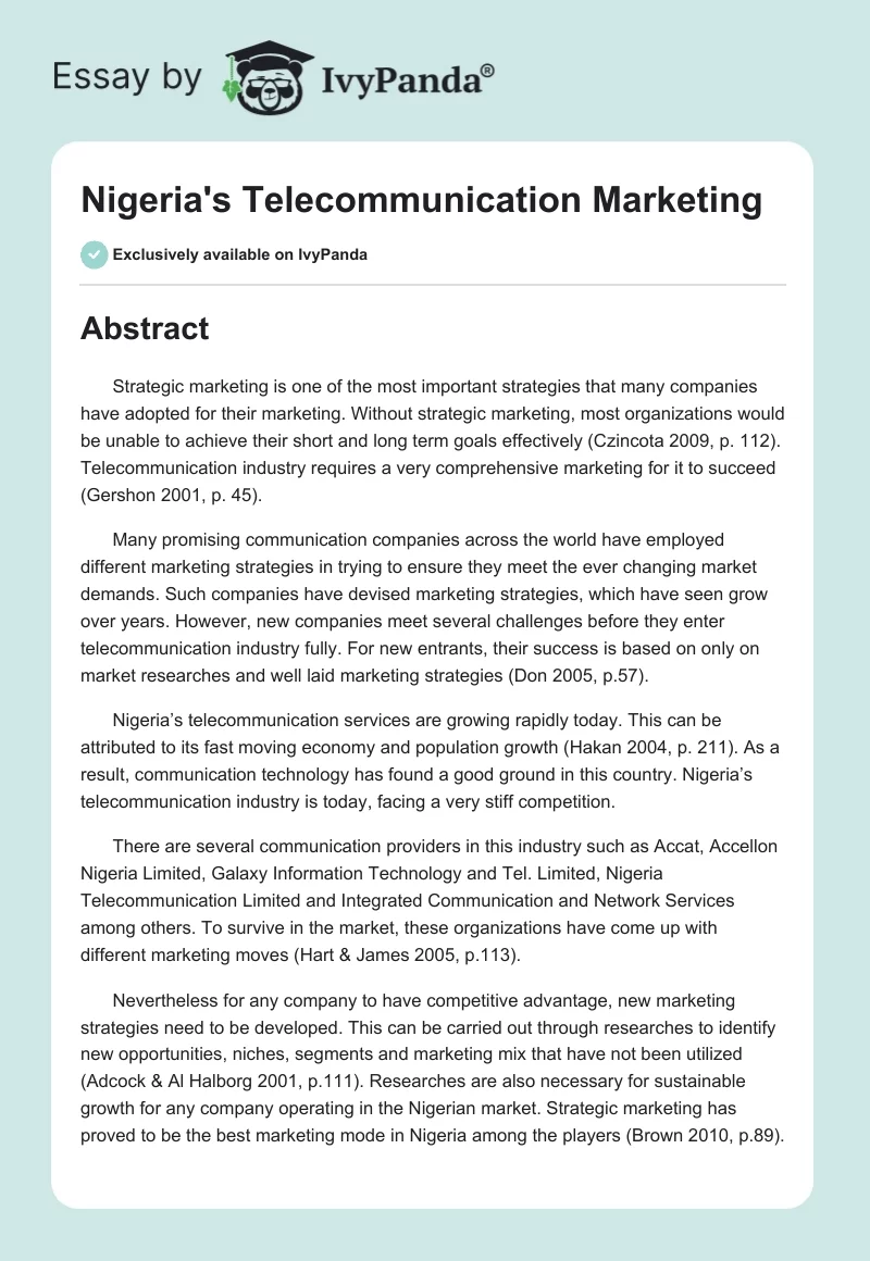 Nigeria's Telecommunication Marketing. Page 1
