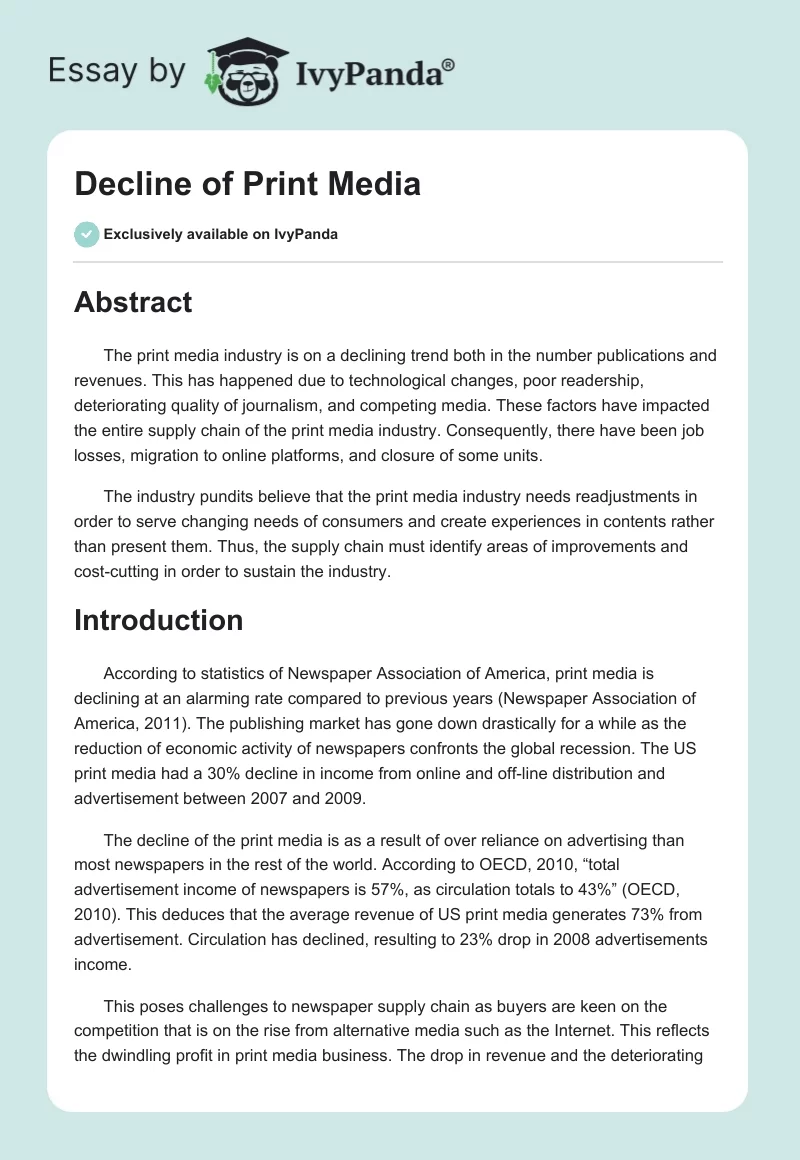 Decline of Print Media. Page 1