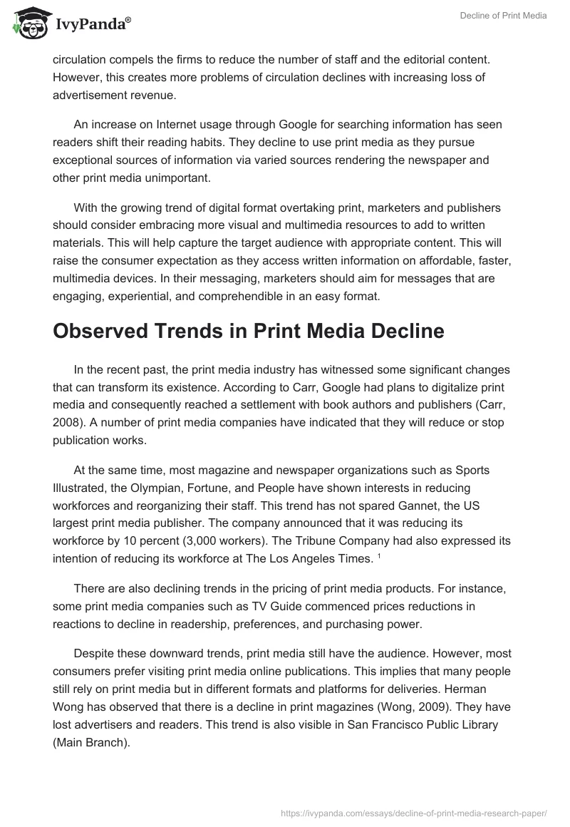 Decline of Print Media. Page 2