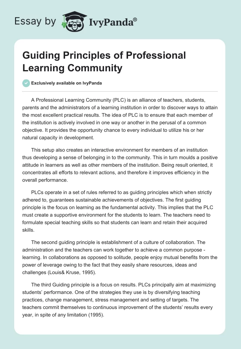 Guiding Principles of Professional Learning Community. Page 1