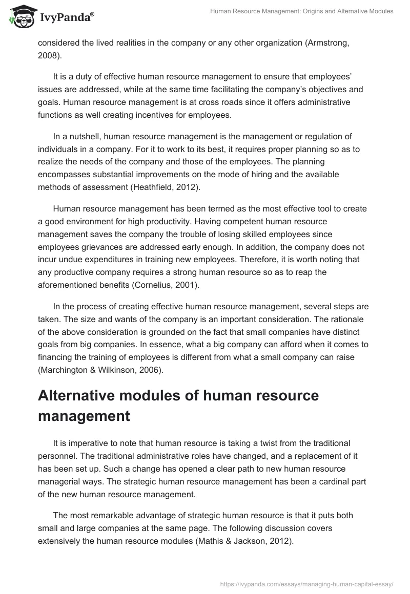 Human Resource Management: Origins and Alternative Modules. Page 3