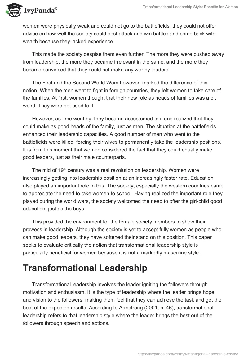Transformational Leadership Style: Benefits for Women. Page 2