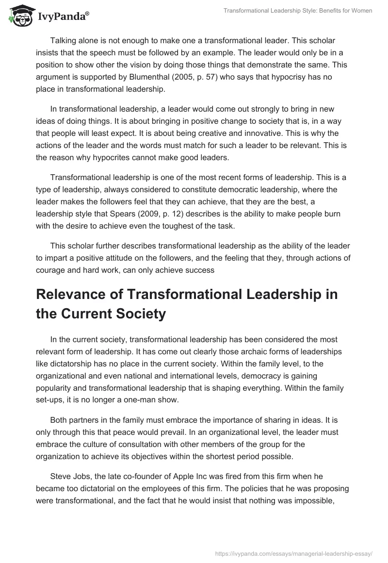 Transformational Leadership Style: Benefits for Women. Page 3