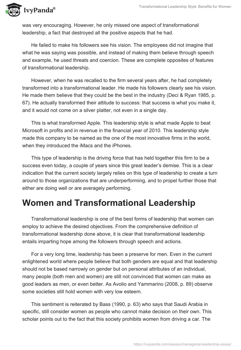 Transformational Leadership Style: Benefits for Women. Page 4