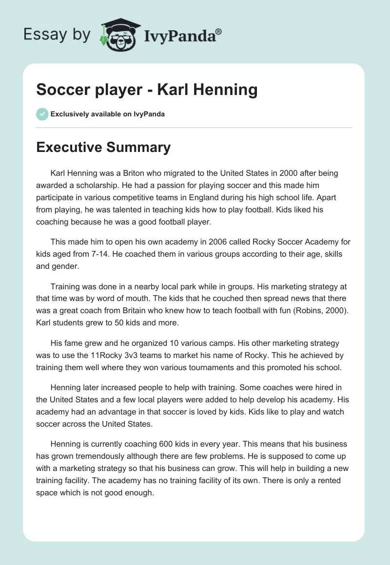 Soccer player - Karl Henning. Page 1