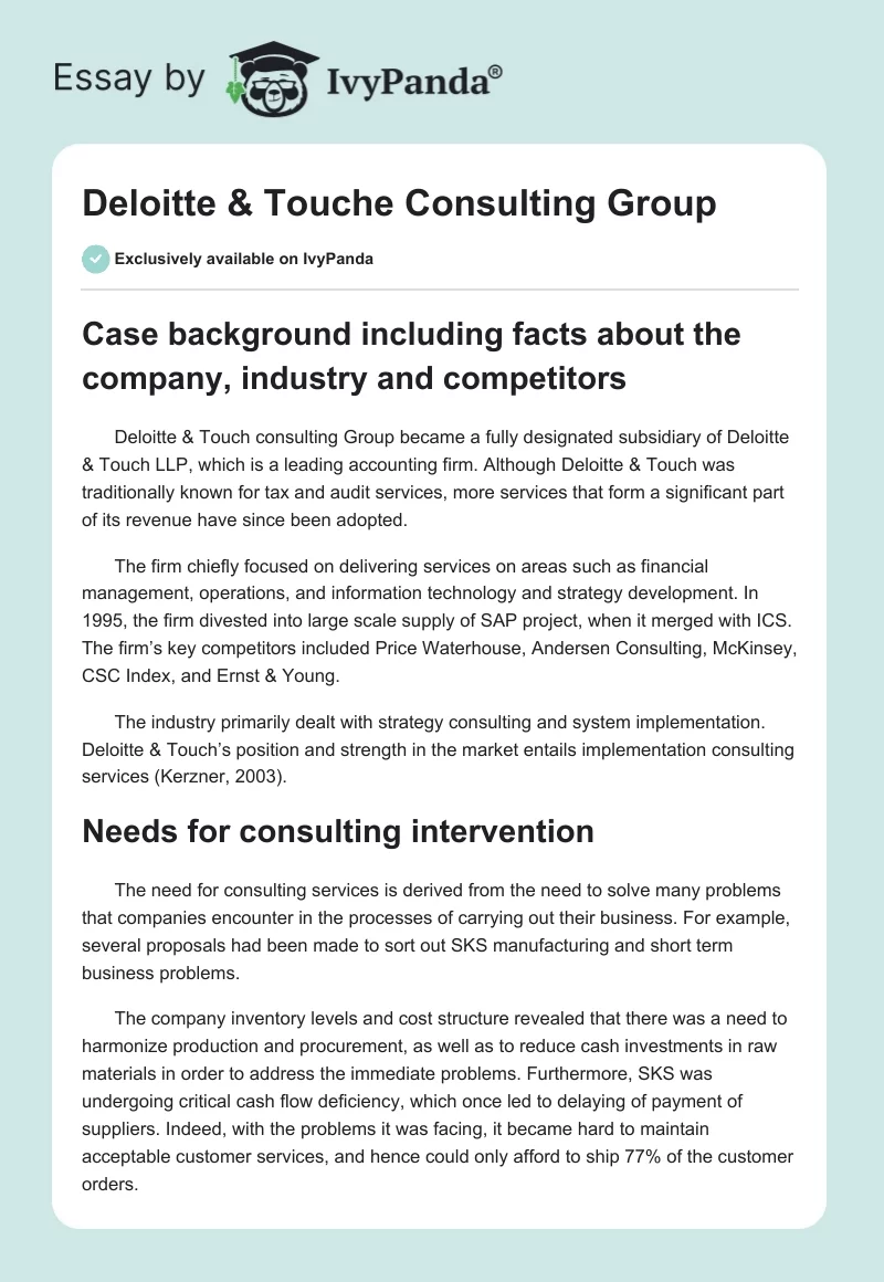 Deloitte & Touche Consulting Group. Page 1