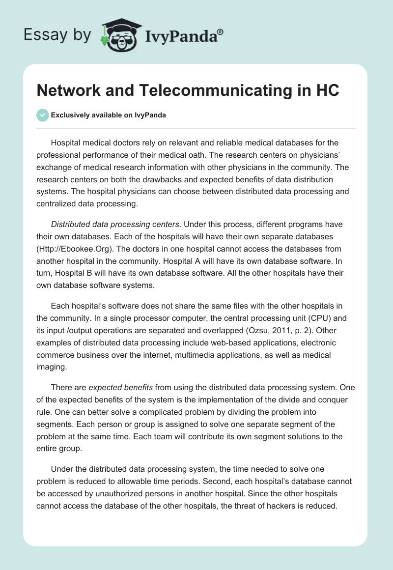 Network and Telecommunicating in HC. Page 1
