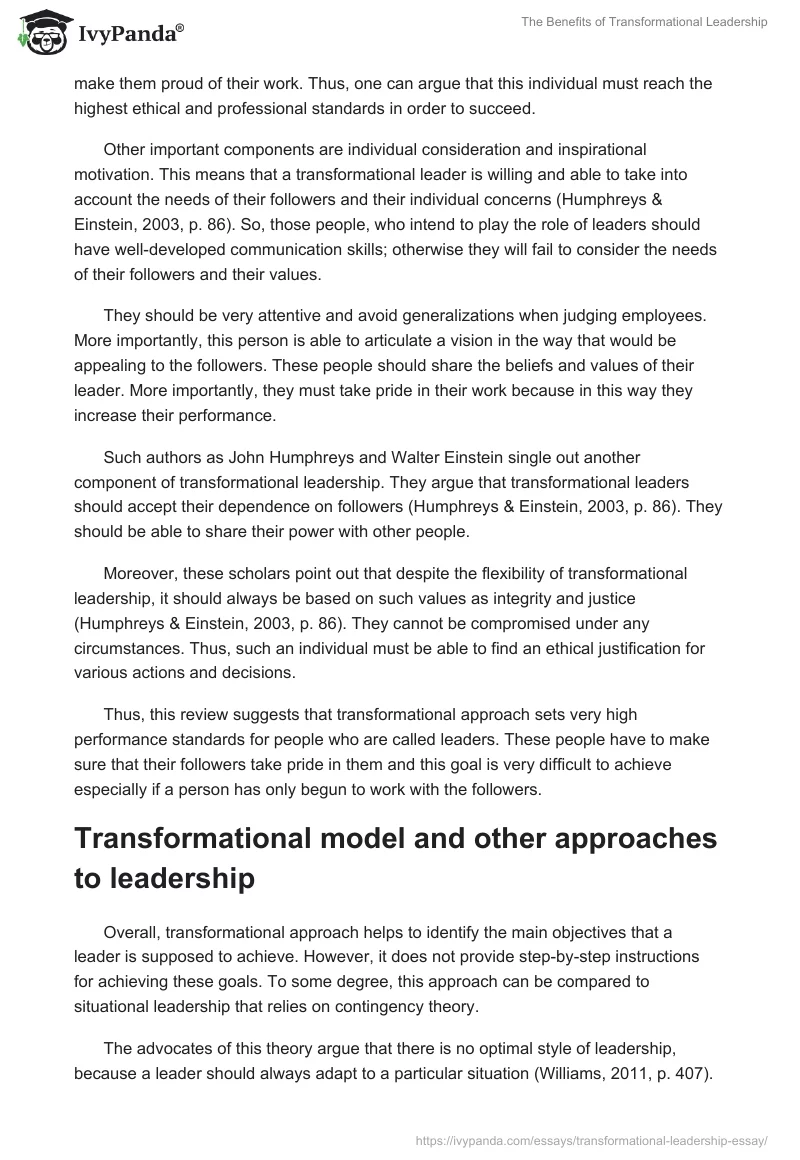 The Benefits of Transformational Leadership. Page 2