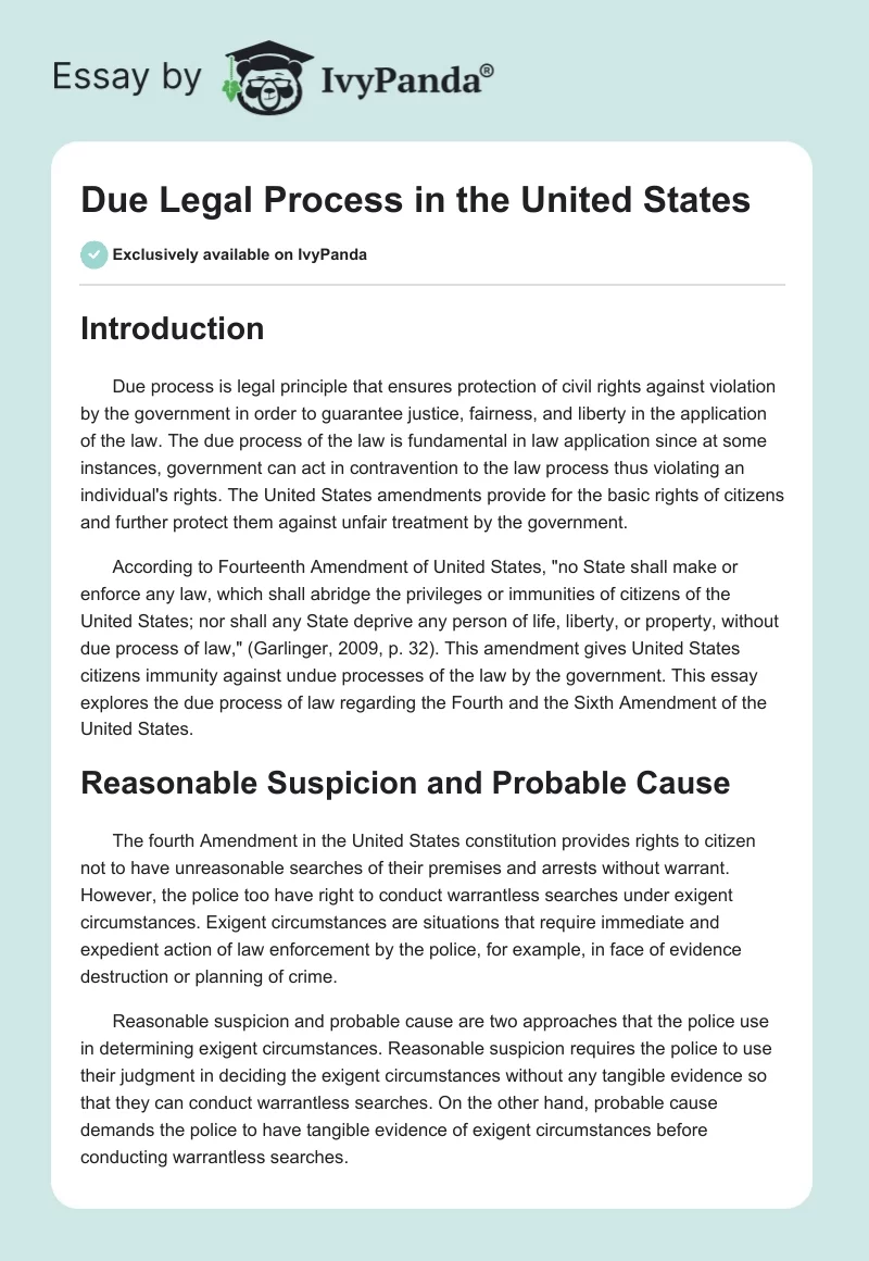 Due Legal Process in the United States. Page 1