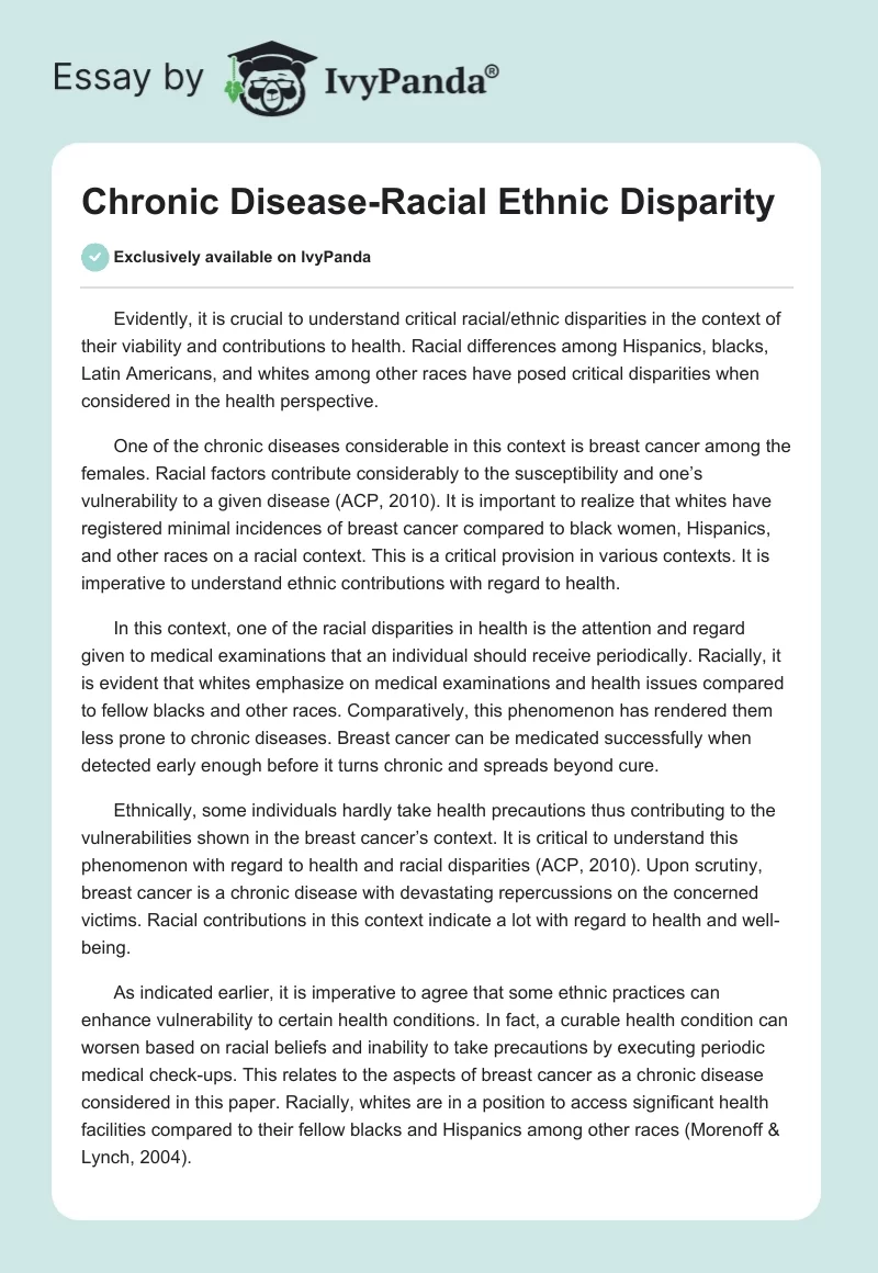 Chronic Disease-Racial Ethnic Disparity. Page 1