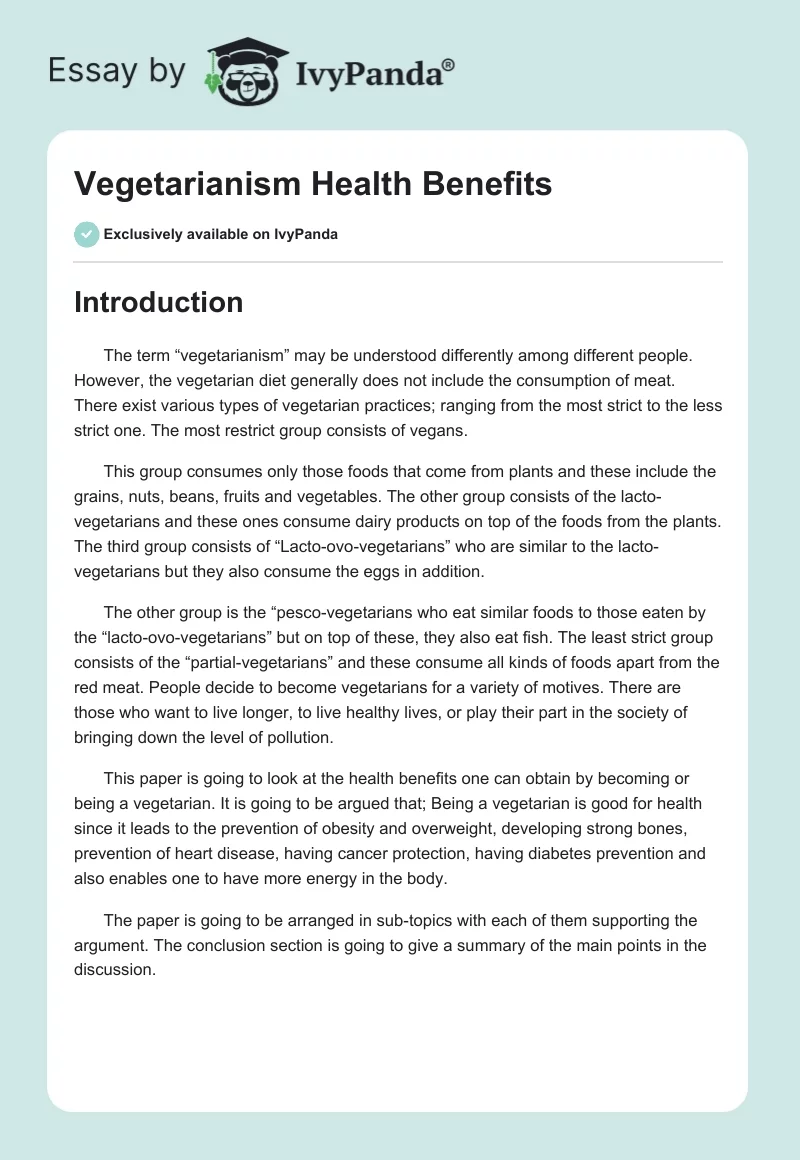 Vegetarianism Health Benefits. Page 1