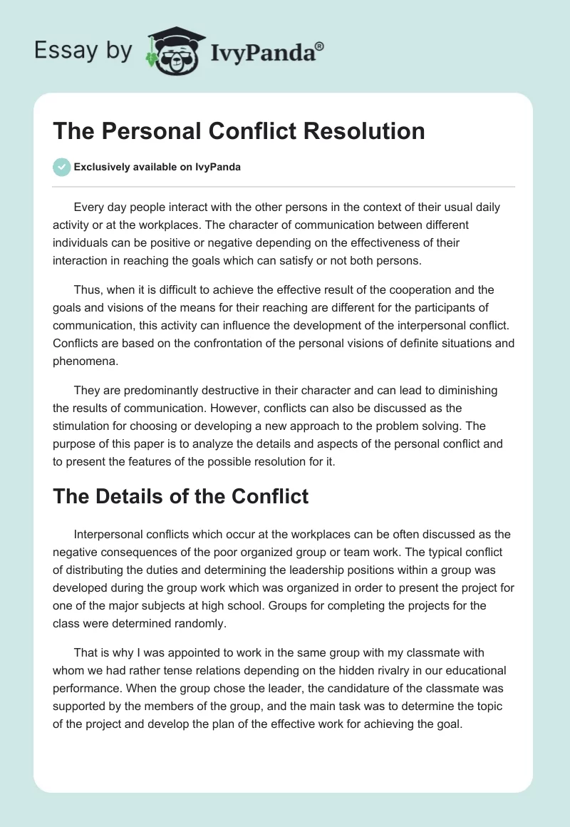 The Personal Conflict Resolution. Page 1