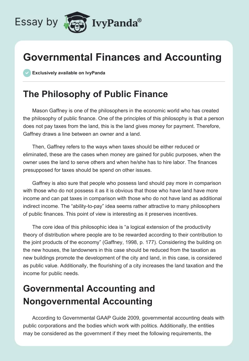 Governmental Finances and Accounting. Page 1